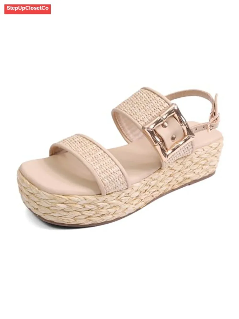 Women's Raffia Woven Espadrille Platform Sandals Ankle Strap Open Toe Wedge